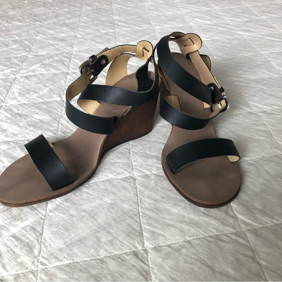 Aldo black leather wedge sandals - Picture 4 of 15